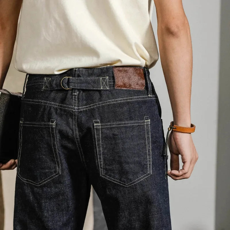 Men’s Relaxed Straight Raw Selvedge Denim Jeans – “Red Tornado” Style