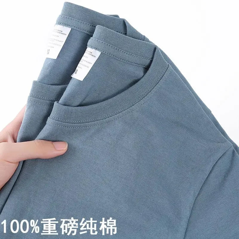 100% Cotton Unisex T-Shirt – Solid Color O-Neck Short Sleeve Tee, Korean Loose Fit (M–4XL)