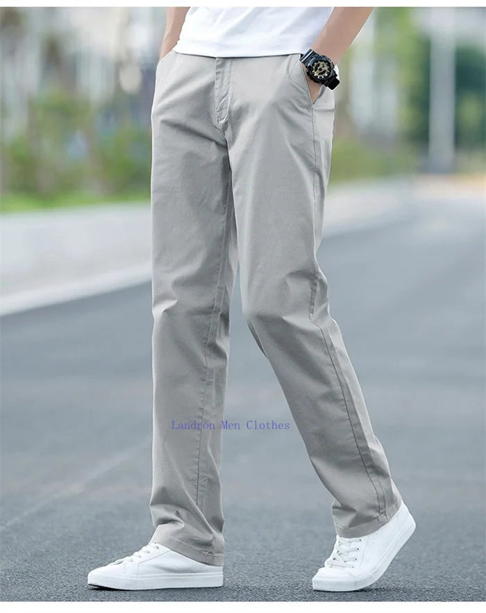 Men's Summer Lightweight Stretch Chino Pants – Loose Fit Cotton Trousers in Khaki, Blue, and Black – Plus Sizes 42 & 44