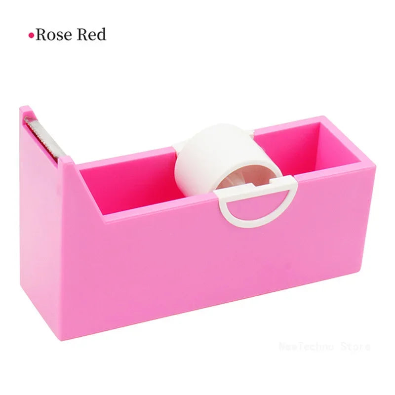 Plastic Roller Tape Dispenser with Cutter – Adhesive Tape Holder for Office, School, and Packing Supplies