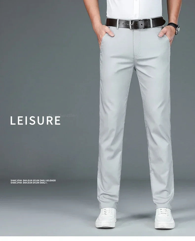 Men's Summer Bamboo Fiber Slim Fit Business Trousers – Breathable, Stylish Formal Long Pants for Casual or Office Wear