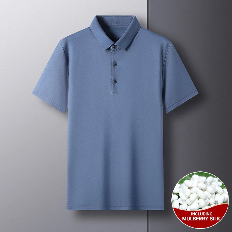 Premium Men's Polo Shirt – Luxury Summer Short Sleeve Casual Top Made with 4.7% Mulberry Silk – Plain Design, Elegant and Stylish 