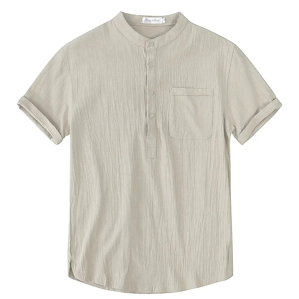 Men’s Casual Short Sleeve Cotton-Linen T-Shirt – Solid Color, Breathable and Comfortable Summer Shirt