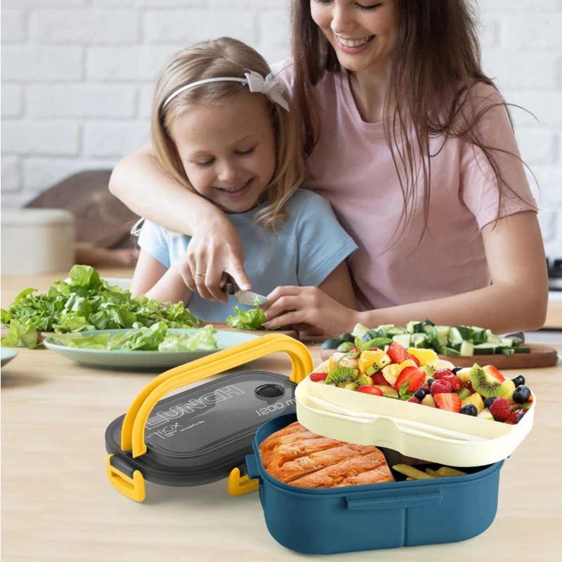 1300ML 4-Compartment Bento Lunch Box with Cutlery – Microwave & Dishwasher Safe, Leakproof Food Container for School, Work & Adults