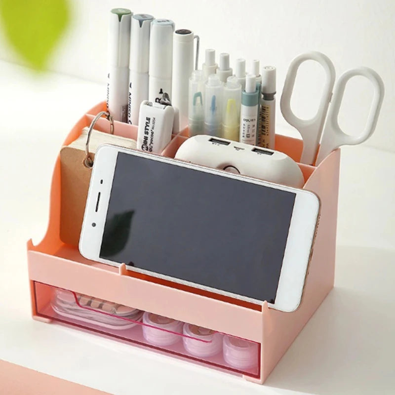 Multi-Purpose Desktop Organizer with Drawer – Large Capacity Storage Box for Pens, Stationery, Cosmetics & Lipsticks