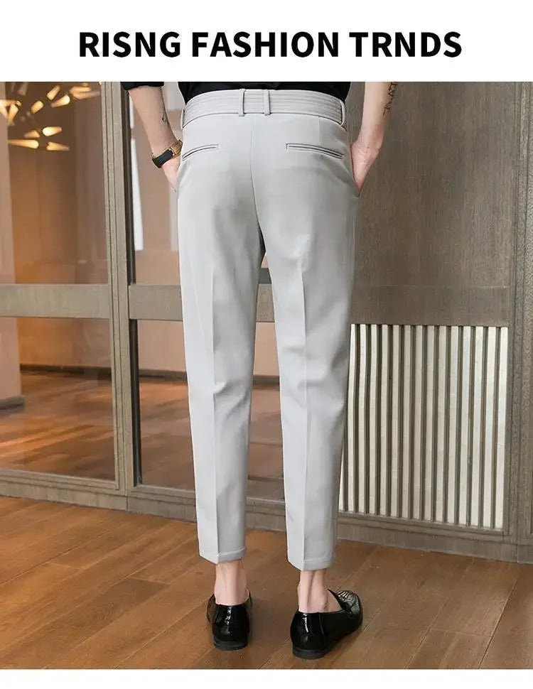 Men’s Korean-Style Slim Fit Summer Suit Pants – Lightweight Ice Silk Trousers, Business Casual Streetwear, Plus Sizes Available