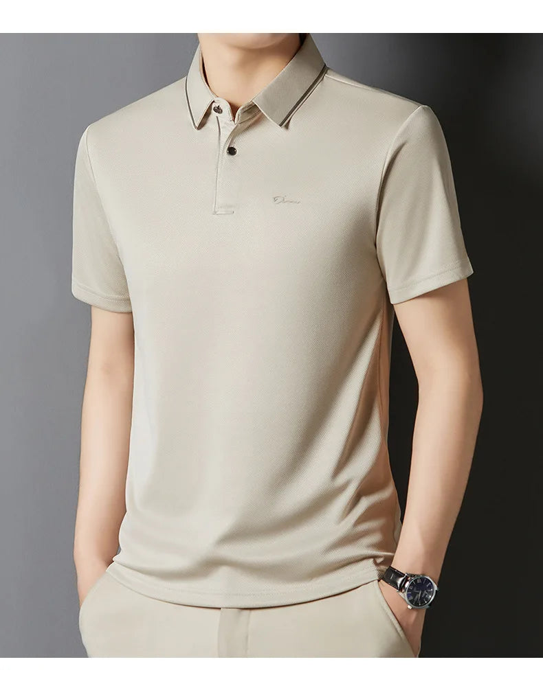 Men’s Premium Seamless Polo – Luxury Cool Fabric, Slim Fit, Anti-Wrinkle, Business‑Casual Golf Tee