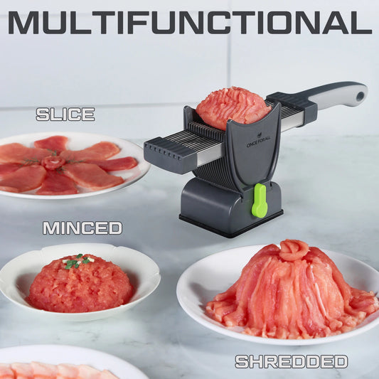 All-in-One Manual Stainless Steel Meat Slicer – Mini Cutter for Dicing, Slicing & Stripping Fresh Meat at Home