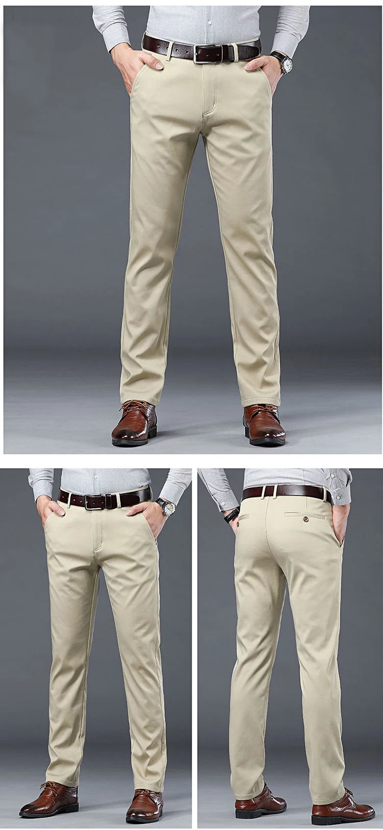 Men's Lightweight Summer Slim-Fit Suit Trousers – Business Casual Cotton Pants in Green, Black, and Khaki (Sizes 30–40)