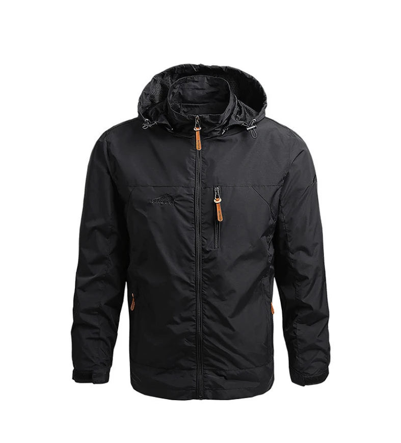 Men's Waterproof Hooded Windbreaker – Casual Outdoor Jacket for Hiking, Camping, and Fishing