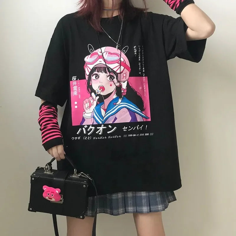 Women's Gothic Harajuku Loose T-Shirt – Aesthetic Dark Grunge Y2K Streetwear Top