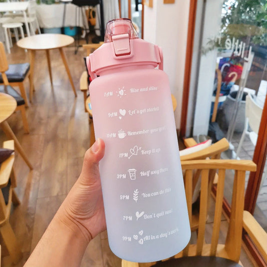2L Motivational Water Bottle with Time Markers – Leakproof Large Capacity Sports Bottle for Fitness, Office & Outdoor Use