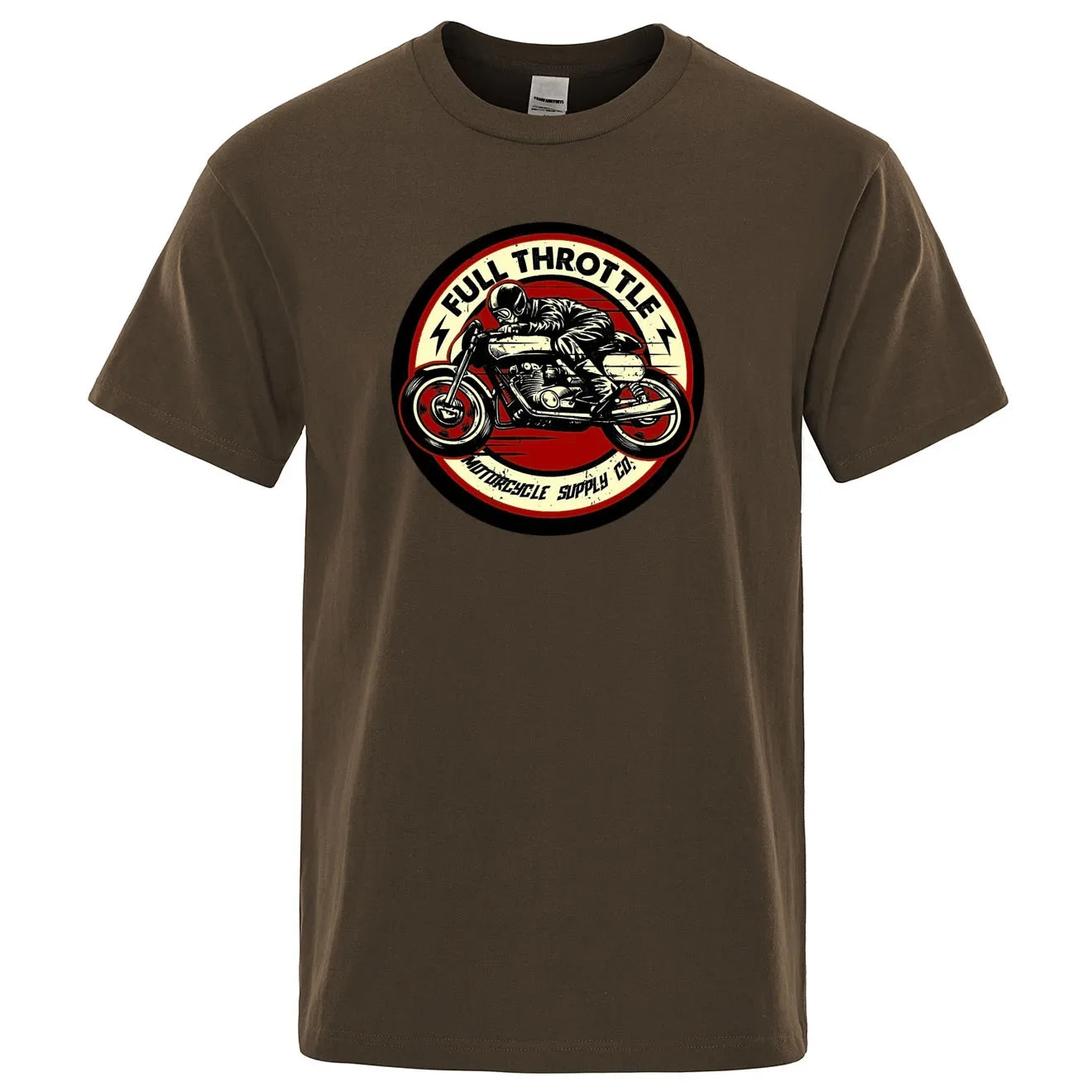 Full Throttle Motorcycle Graphic T-Shirt – Rockabilly Biker Style Cotton Tee for Men, Casual Loose Fit Summer Top