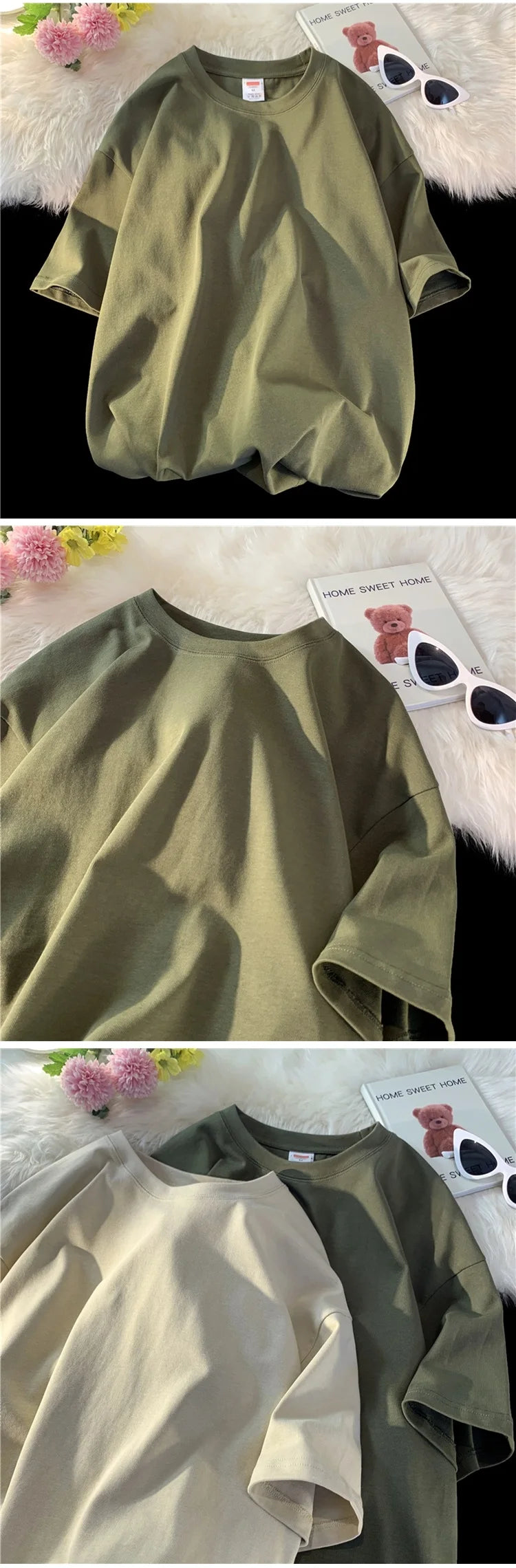 Unisex Oversized Heavyweight Cotton T-Shirt – 260gsm Basic Solid Color Hip-Hop Style Summer Tee