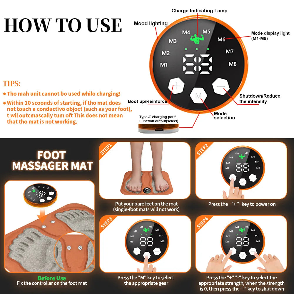New 3D Electric EMS Foot Massager Pad with Remote – Smart Foldable Foot Muscle Stimulator for Relaxation and Shaping