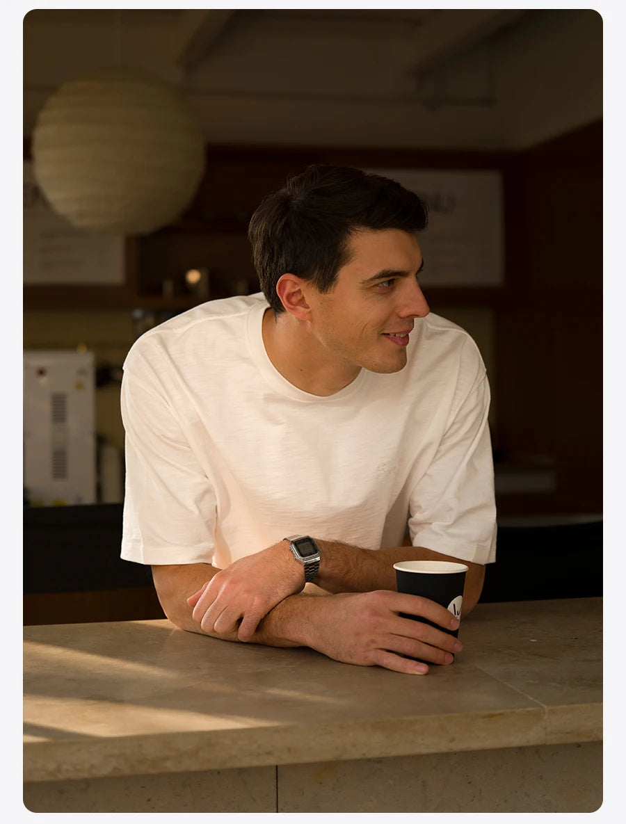 SIMWOOD 2025 Summer Oversized Heavyweight 300gsm Slub Cotton T-Shirt for Men with Letter Embroidery