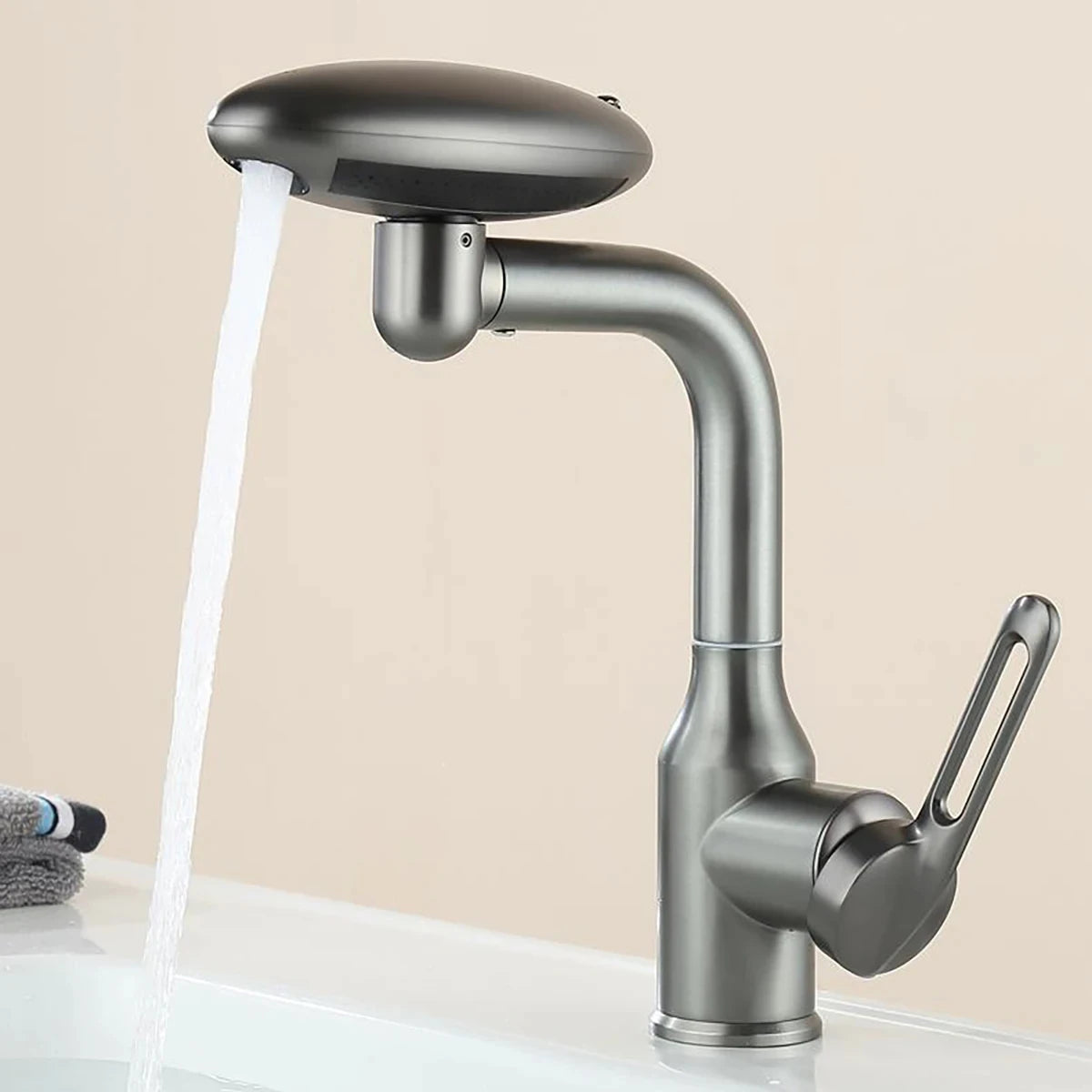 Multi-Functional Waterfall Basin Faucet with 4 Spray Modes, 360° Rotating Hot & Cold Sink Mixer Tap for Bathroom Use