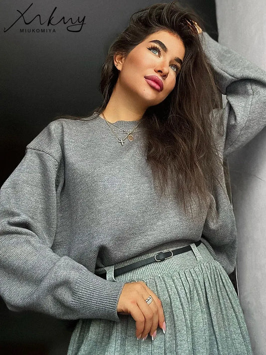 MiuKoMiYa Women’s Oversized Winter Sweater – Vintage Burgundy Pullover with O-Neck, Loose Fit Christmas Knit Top