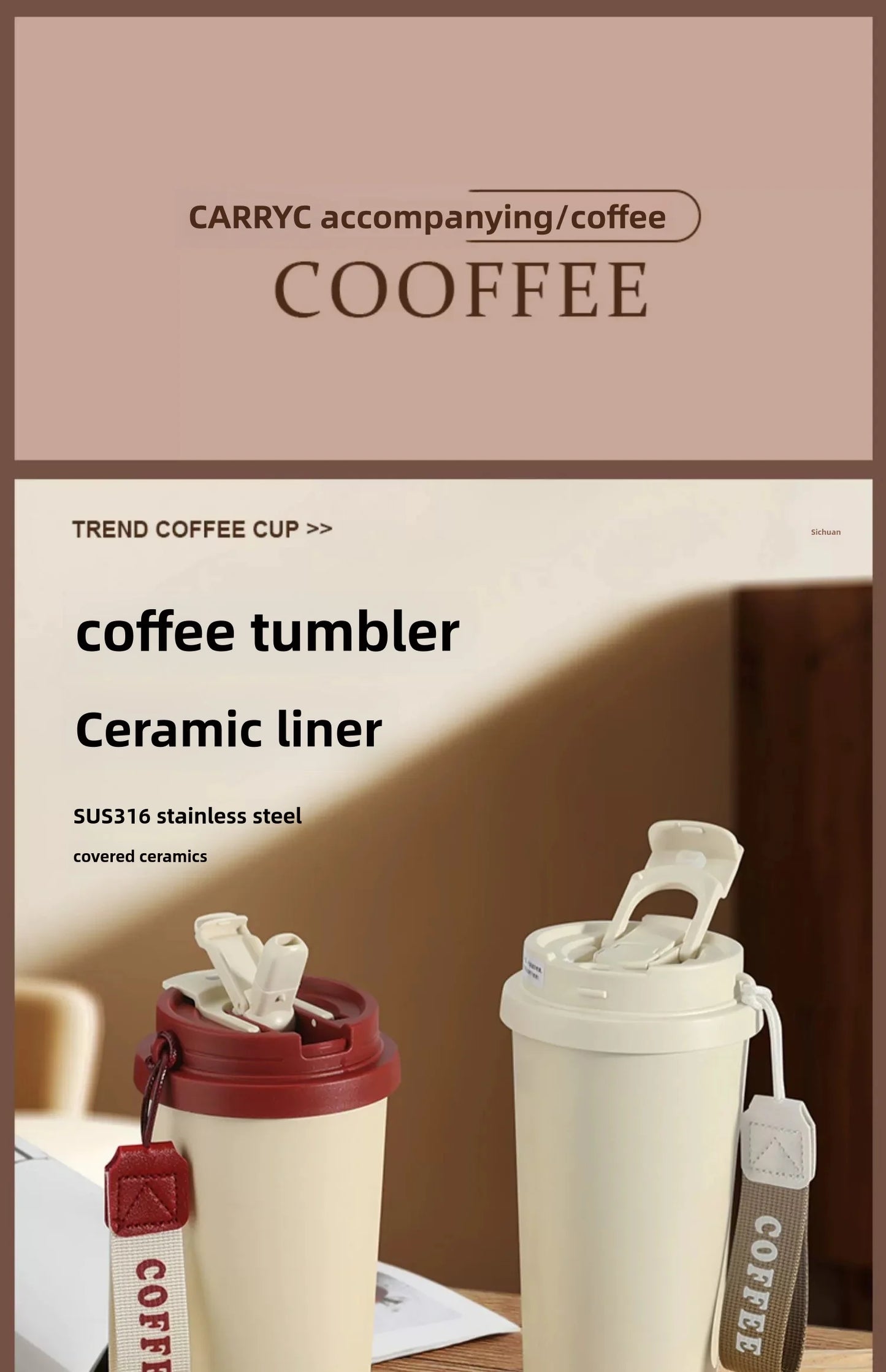 530ml Travel Coffee Mug – Reusable with Seal Lid, Stainless Steel & Ceramic Liner, Perfect for On-the-Go Coffee