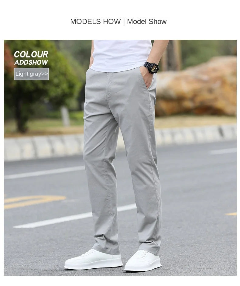Men's Premium Cotton Chino Pants – Breathable Straight-Leg Casual Trousers (Waist Sizes 28 to 40)