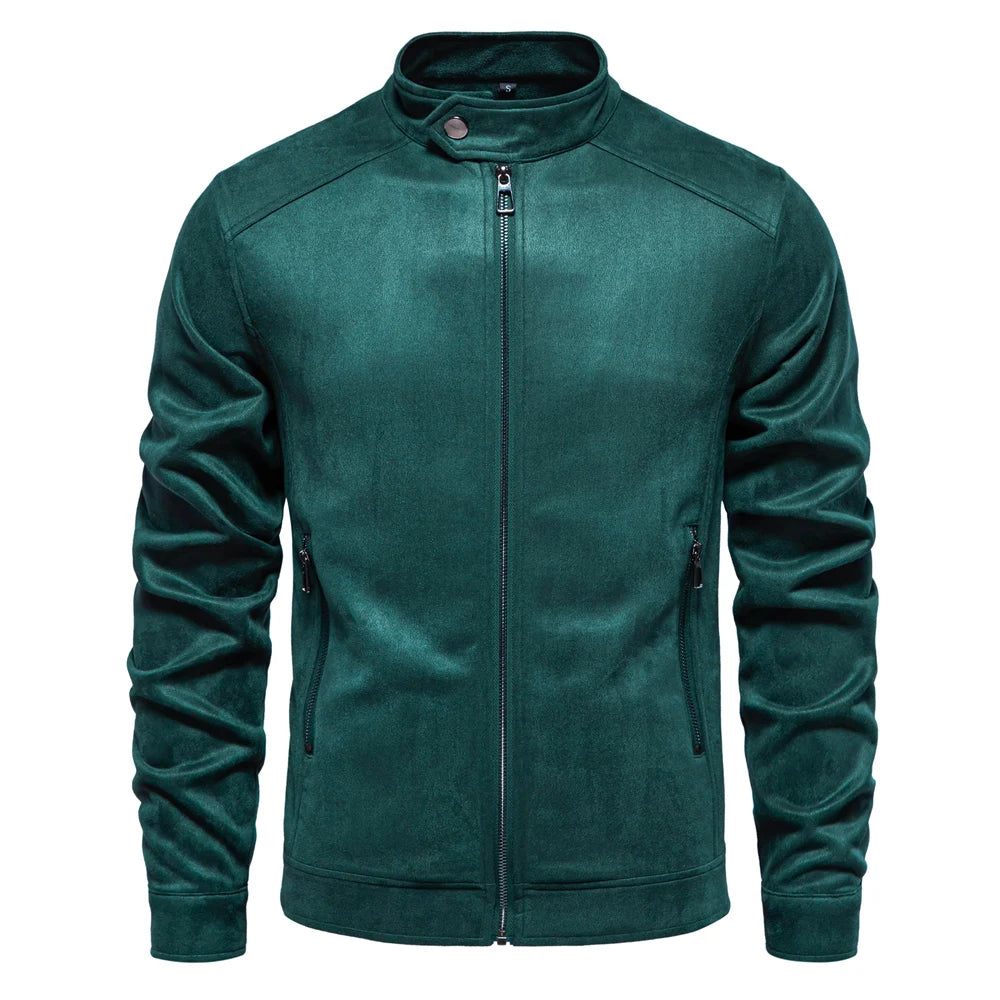 AIOPESON Men's Faux Suede Stand Collar Zip-Up Jacket Casual Business Trucker Coat