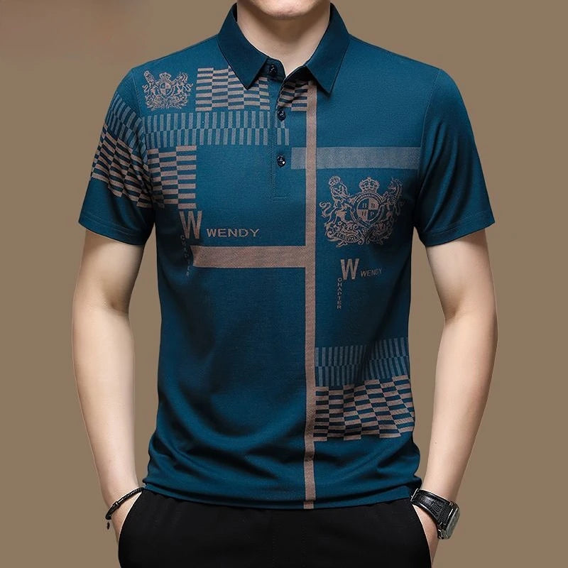 Men’s Short Sleeve Polo Shirt – Casual Micro-Elastic Breathable Button-Up Top for Daily Wear and Fashion