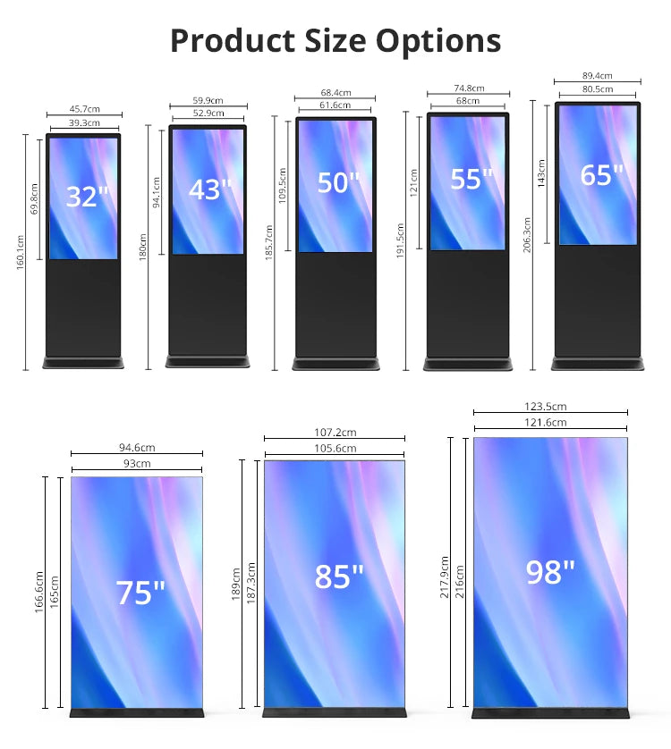 43"/55"/65"/75" Floor-Mounted 4K Ultra HD Vertical Touchscreen Advertising Display with WiFi and CMS Software – Indoor LCD Digital Signage Totem