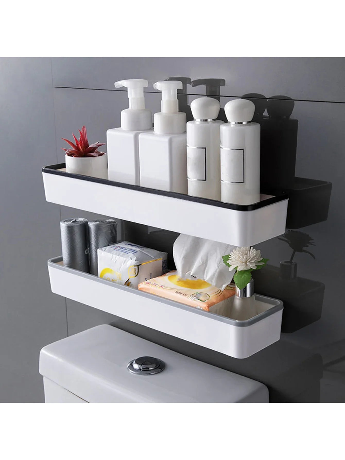 1pc Wall-Mounted Bathroom Storage Cabinet – No-Drill White Organizer Shelf for Above Toilet Use