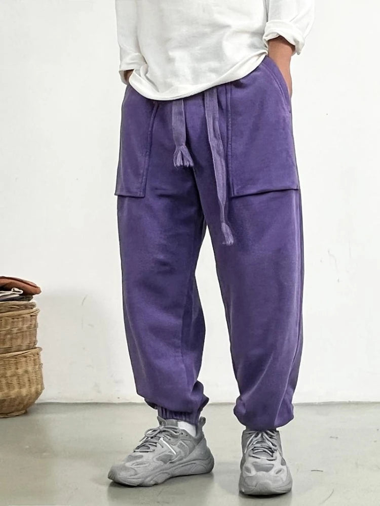 Premium Plus-Size Men's Sweatpants, Loose Fit Streetwear Joggers, Korean Style Baggy Harajuku Trousers