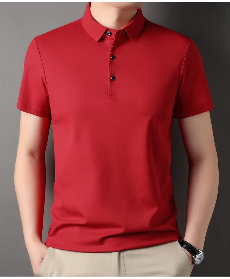 Premium Men's Polo Shirt – Luxury Summer Short Sleeve Casual Top Made with 4.7% Mulberry Silk – Plain Design, Elegant and Stylish 