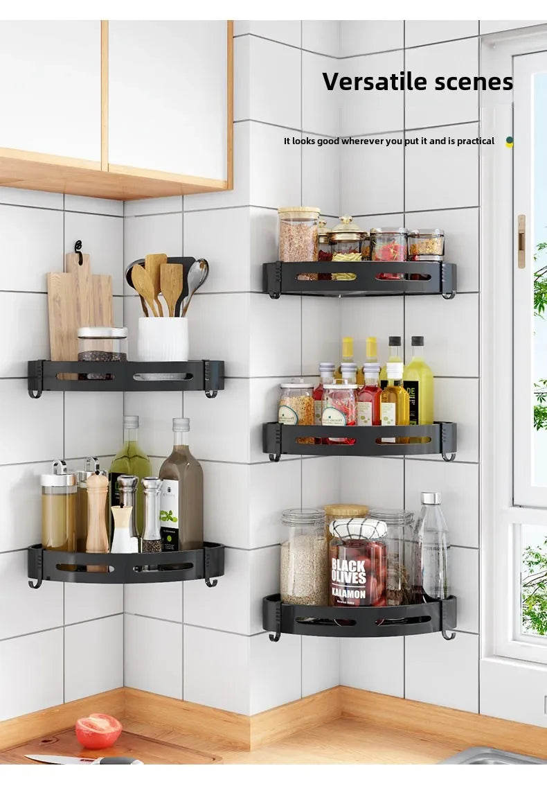 No-Drill Bathroom Organizer Shelves Kitchen Corner Rack for Shampoo, Makeup, Shower, and Towel Storage