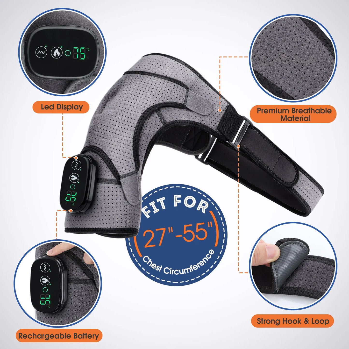 Rechargeable Electric Shoulder Massager with Heating & Vibration – Thermal Therapy Belt for Knee & Arthritis Pain Relief