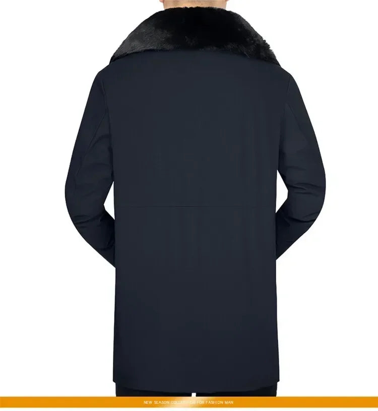 Men’s Solid Winter Parka with Fur Hood – Loose, Waterproof Fleece-Lined Vintage Streetwear Jacket