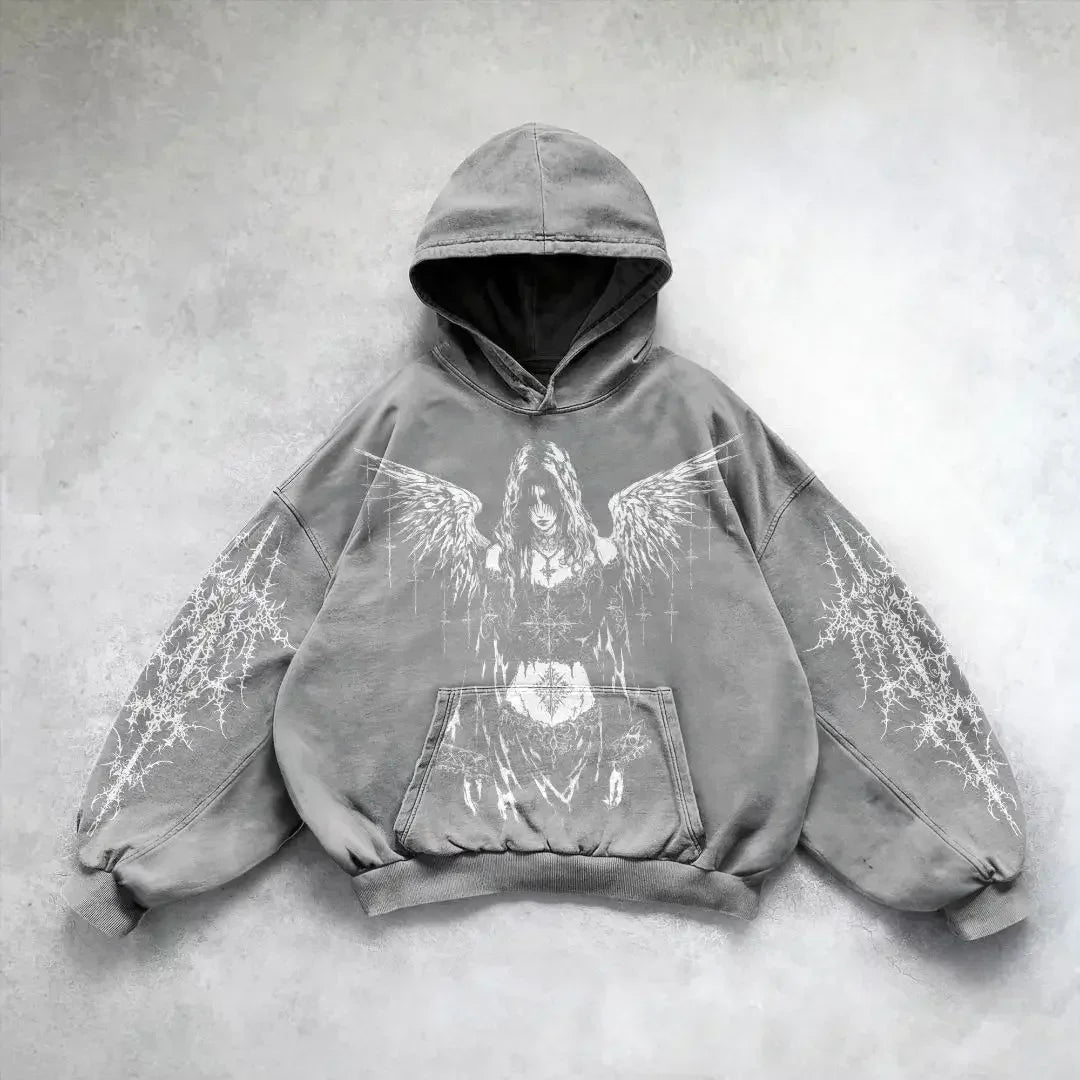 Y2K Camouflage Leaf Print Hoodie – Unisex Retro Streetwear Loose Fit Hip Hop Sweatshirt for Men & Women