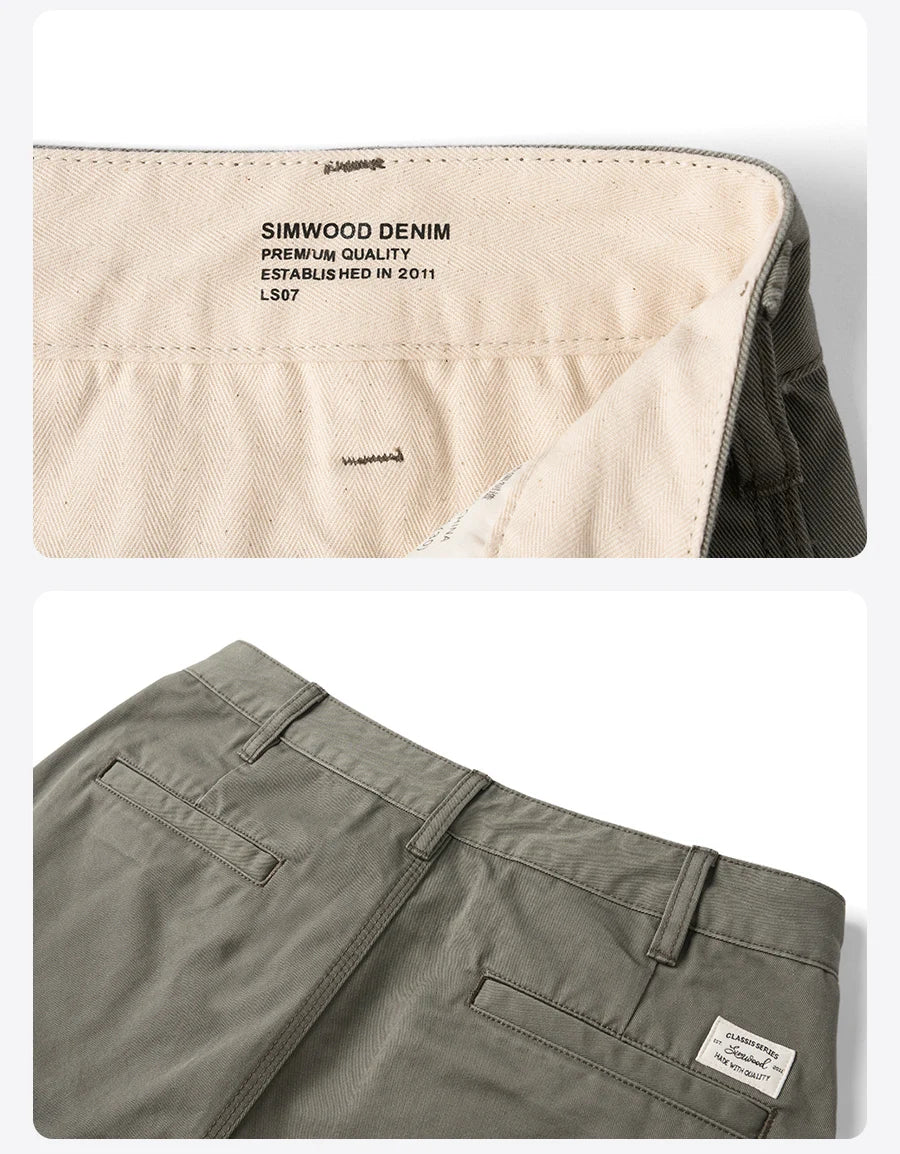 SIMWOOD 2025 Spring-Summer Men's Loose Straight Chinos – 100% Cotton, 320gsm, Smart Casual Lightweight Trousers
