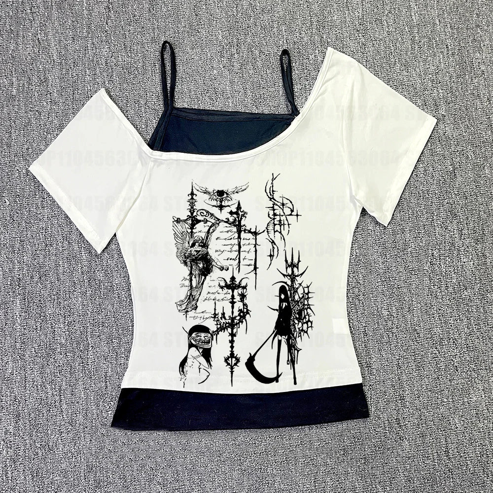 Y2K Aesthetic Grunge Graphic Crop Tank Top – Sleeveless Gothic Vintage Style for Women