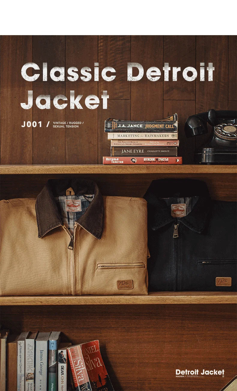 Maden Retro Interstellar J001 Canvas Detroit Hunting Jacket – Heavy-Duty Work Coat with Lapel Collar and Multiple Pockets