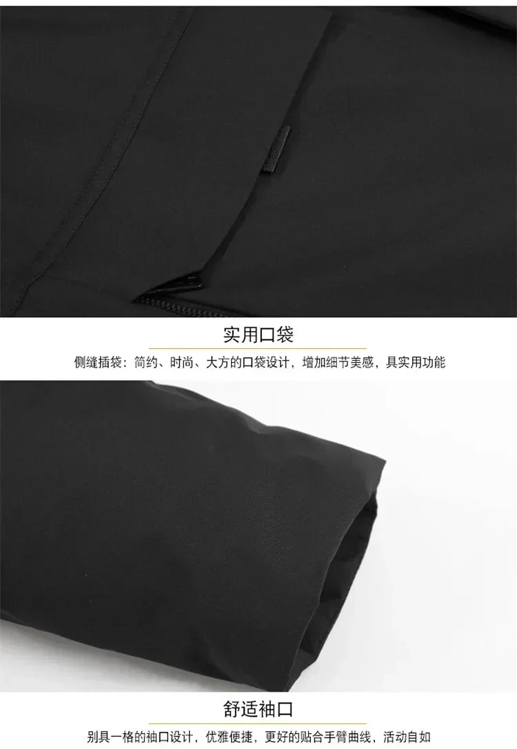 Men’s Solid Winter Parka with Fur Hood – Loose, Waterproof Fleece-Lined Vintage Streetwear Jacket