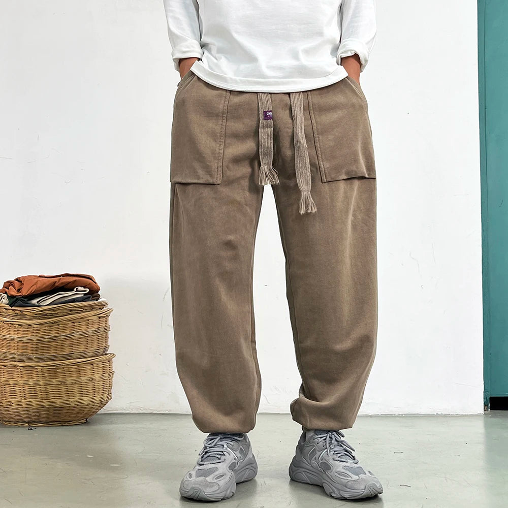 Premium Plus-Size Men's Sweatpants, Loose Fit Streetwear Joggers, Korean Style Baggy Harajuku Trousers
