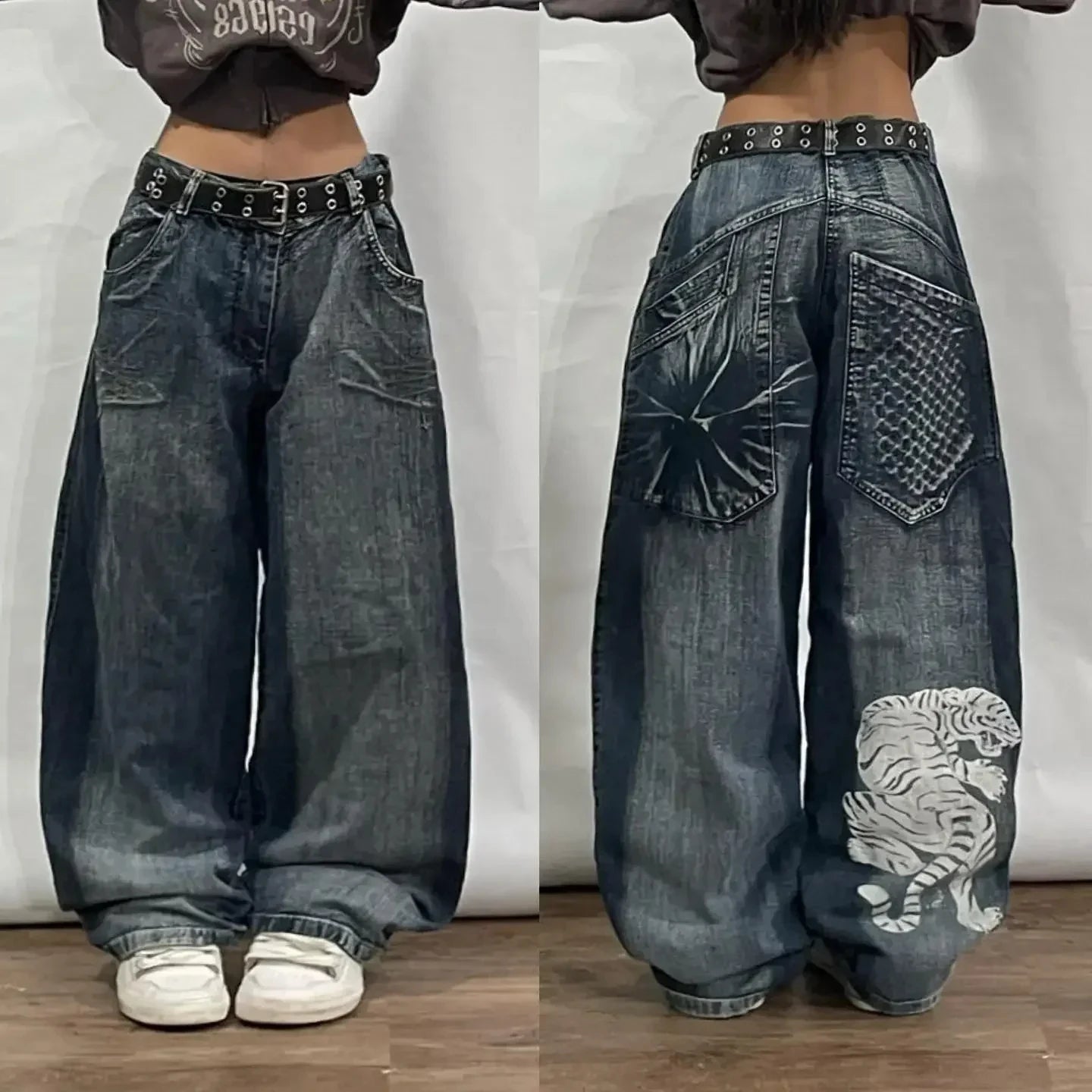 Men's Y2K Streetwear Washed Baggy Jeans – High Waist Wide-Leg Denim Pants in Retro Harajuku Punk Style