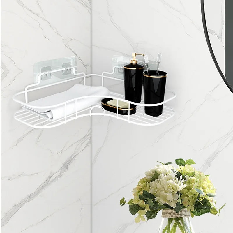 Corner Iron Bathroom Shelf Kitchen Organizer Rack Shower Caddy for Shampoo and Accessories Storage