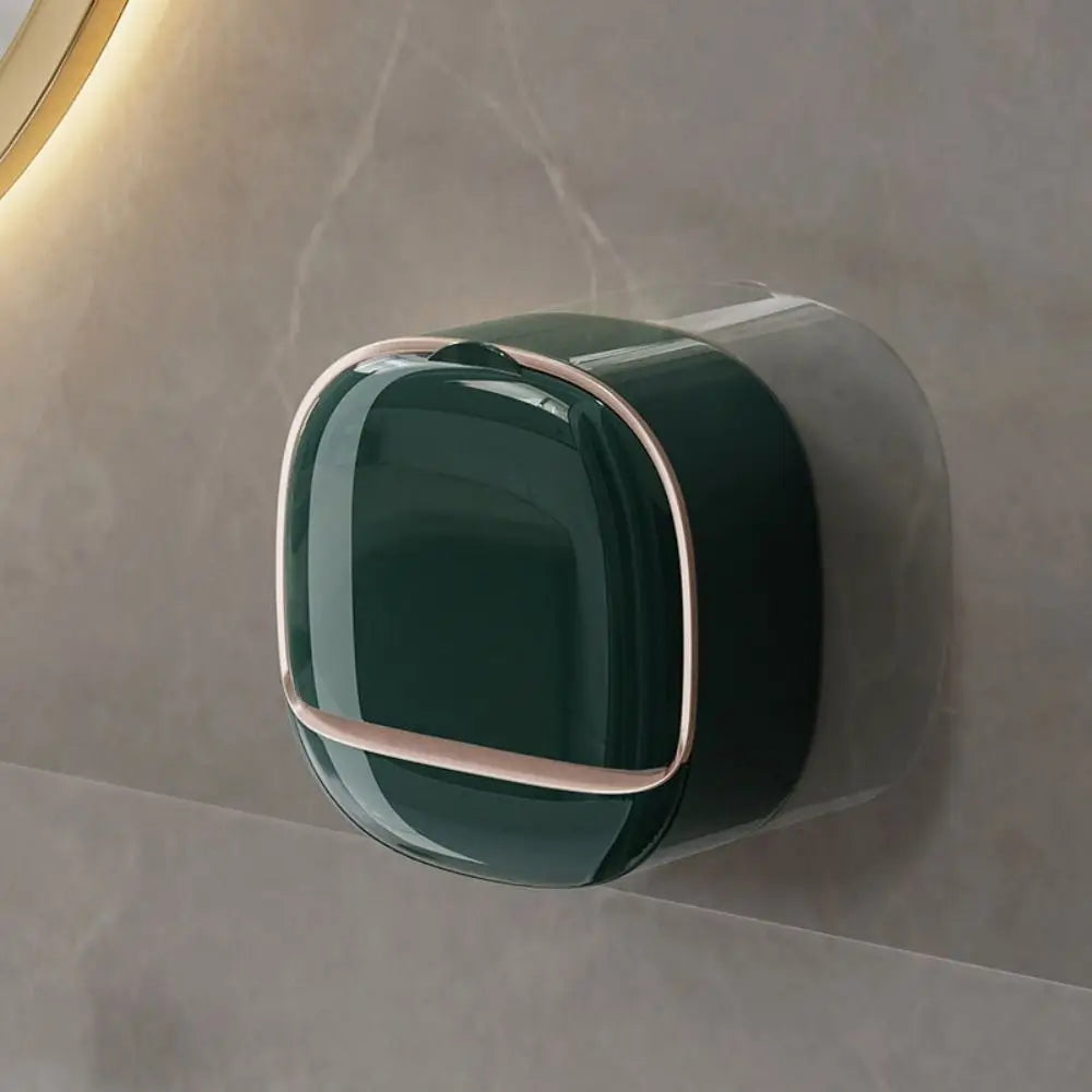 Punch-Free Wall-Mounted Soap Holder with Drainage Tray and Flip Cover – Bathroom Soap Storage Box