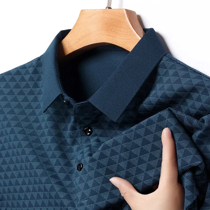 Men’s Breathable Ice Silk Polo Shirt – Seamless Short Sleeve Business Casual Summer Top