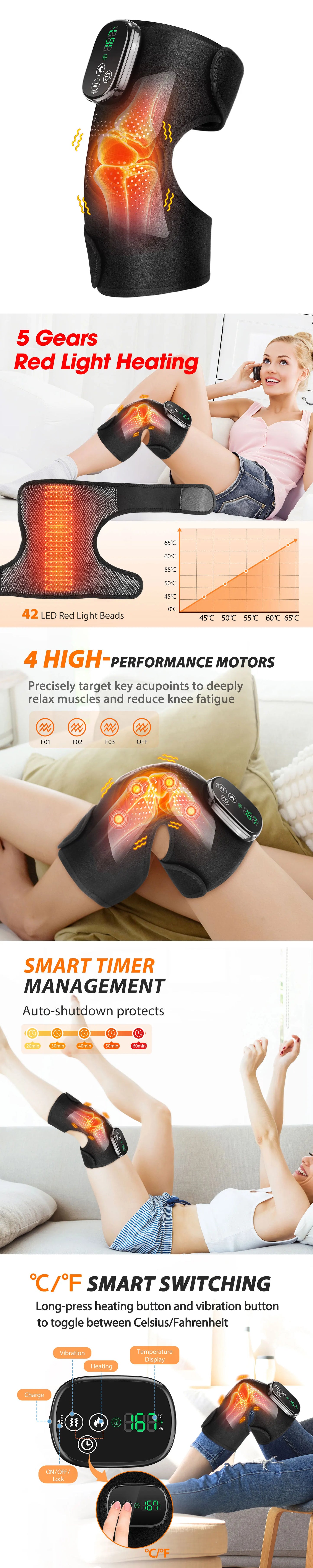 3-in-1 Electric Heated Knee Massager Pad with Vibration – Hot Compress for Shoulder, Elbow & Joint Muscle Relief