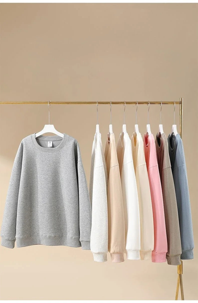 2025 Autumn/Winter Unisex Round Neck Hoodie – Casual Loose Fit Sweatshirt for Couples, Trendy White Pullover