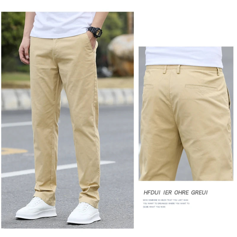 Men's Premium Cotton Chino Pants – Breathable Straight-Leg Casual Trousers (Waist Sizes 28 to 40)