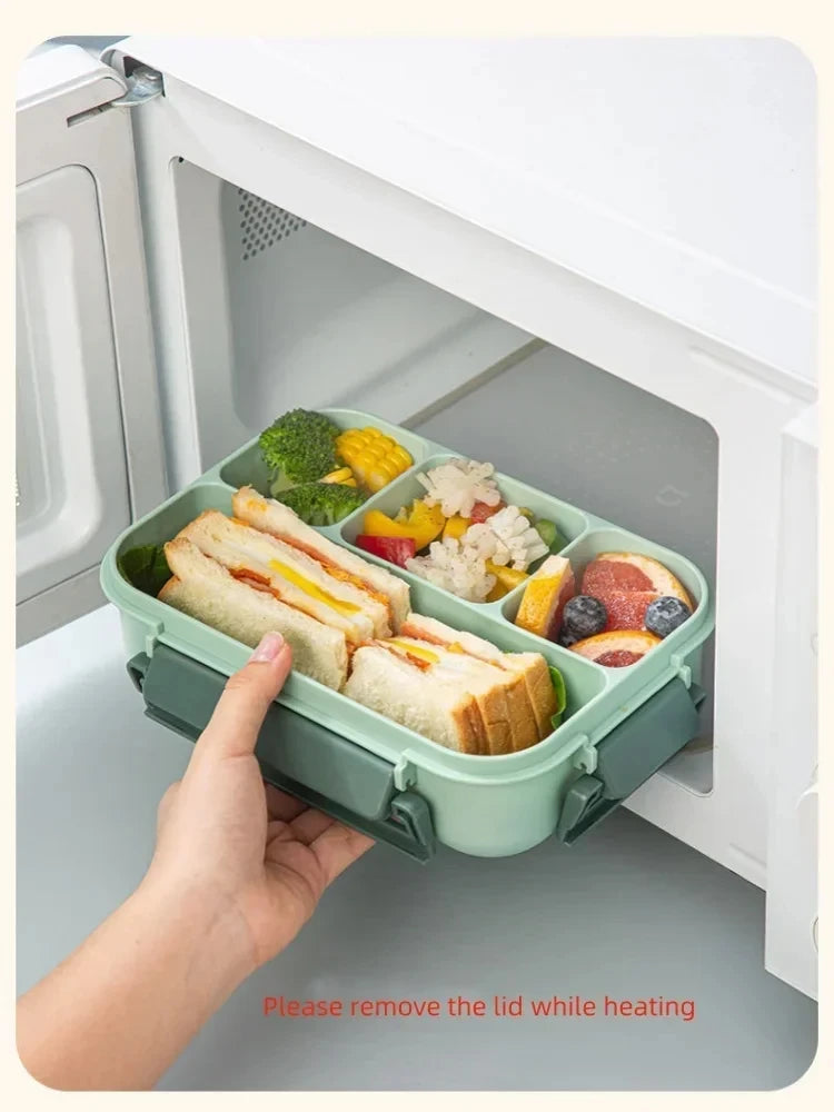 1300ML 4-Compartment Bento Lunch Box with Cutlery – Microwave & Dishwasher Safe, Leakproof Food Container for School, Work & Adults