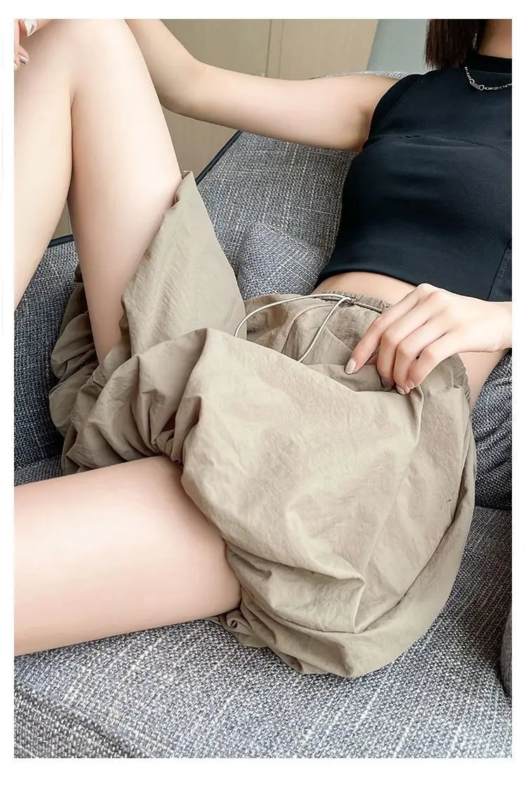Women's High-Waist Lantern Shorts – Casual Summer Streetwear with Pockets, Relaxed Fit for Students, Youth, and Everyday Wear