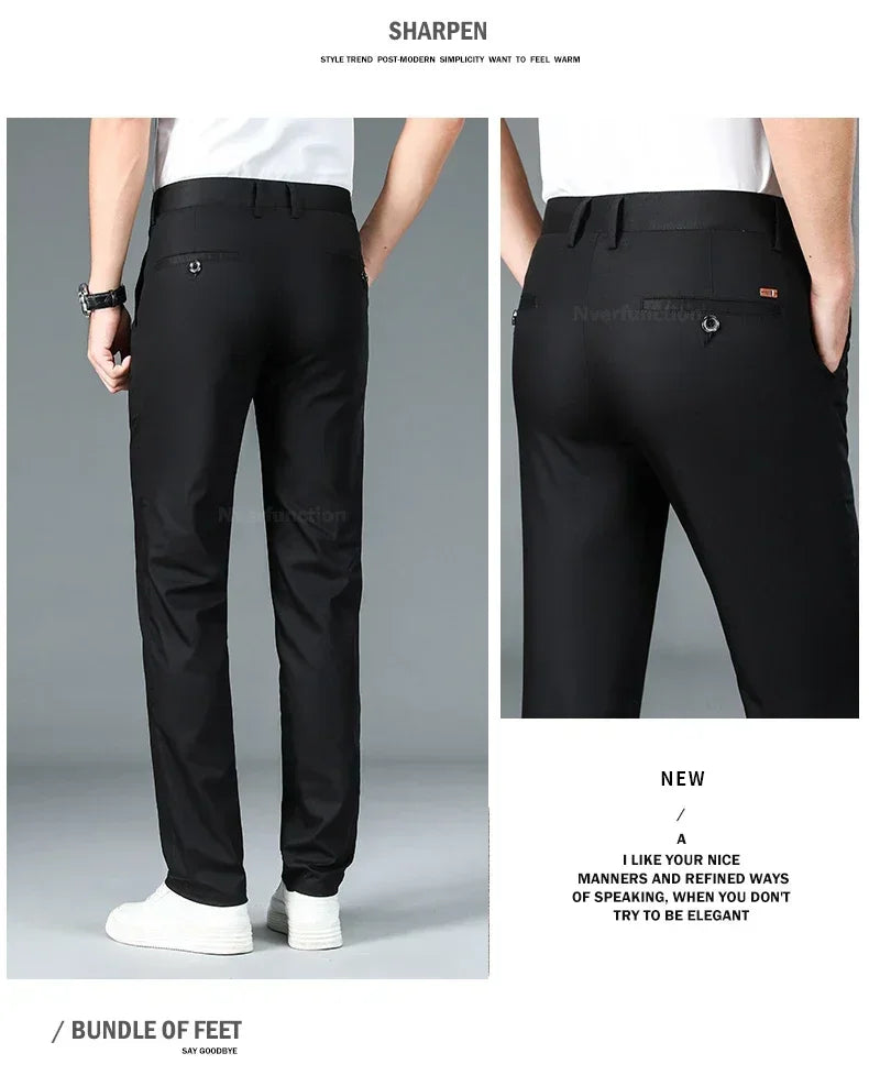 Men's Summer Bamboo Fiber Slim Fit Business Trousers – Breathable, Stylish Formal Long Pants for Casual or Office Wear