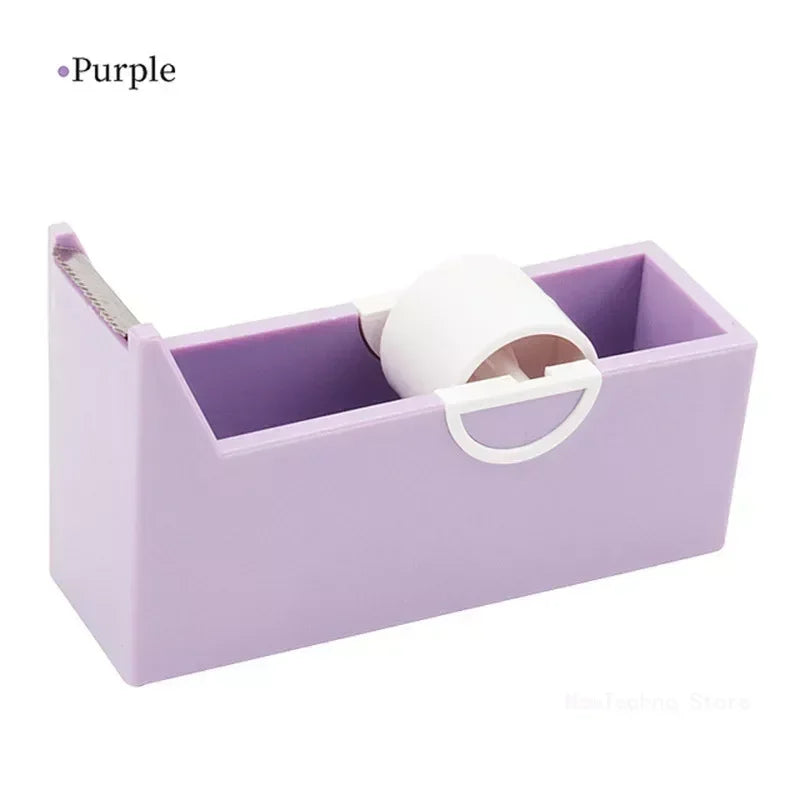 Plastic Roller Tape Dispenser with Cutter – Adhesive Tape Holder for Office, School, and Packing Supplies